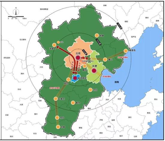 △京畿大地上的这一抹未来之蓝，就是雄安新区，规划面积1770平方公里。（图片来源于《河北雄安新区规划纲要》）